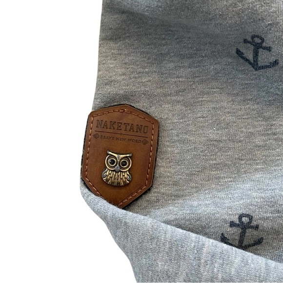Naketano Grey Cowl Neck Hoodie - Size Large - Nautical Anchor Print Sweater - L - Picture 7 of 14